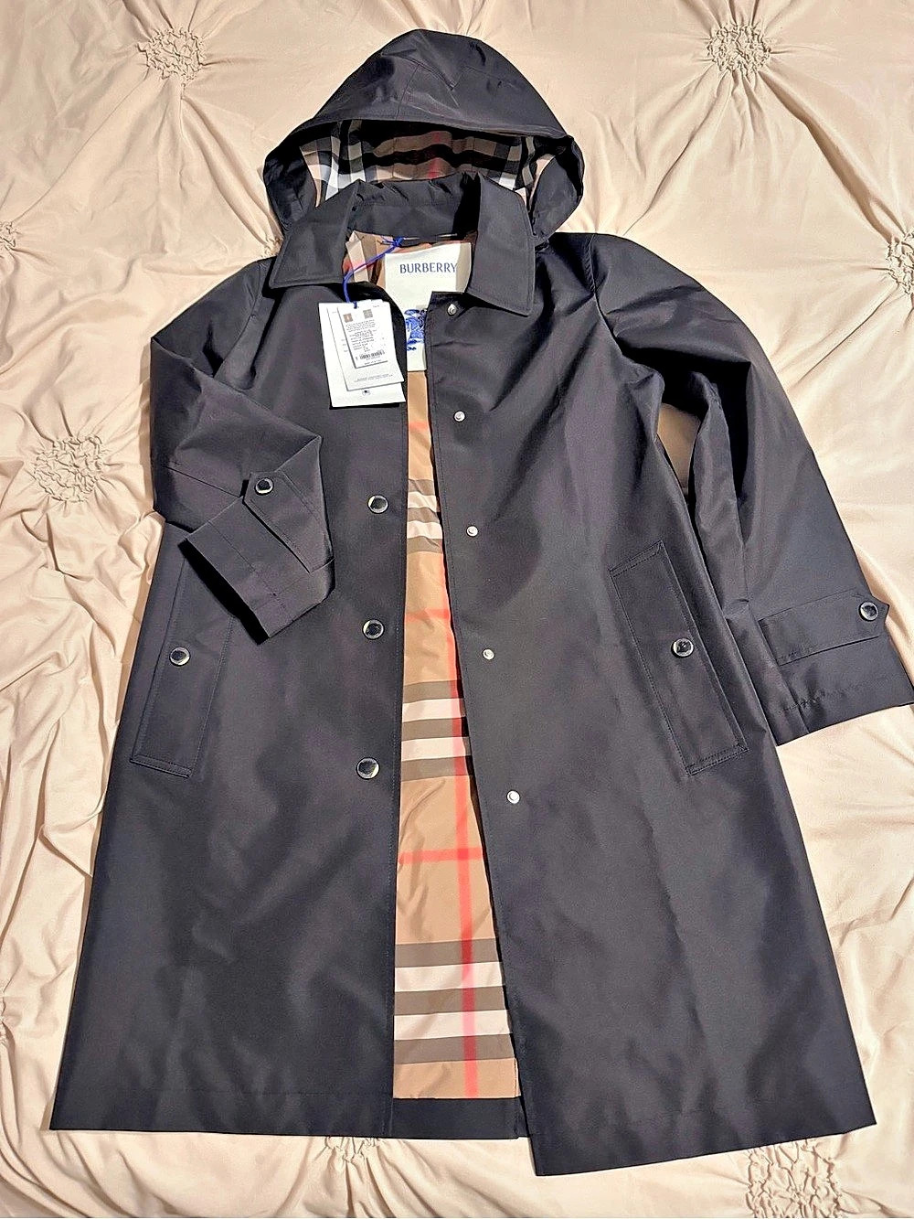 Burberry House Check Hooded Trench Coat Black & Brown